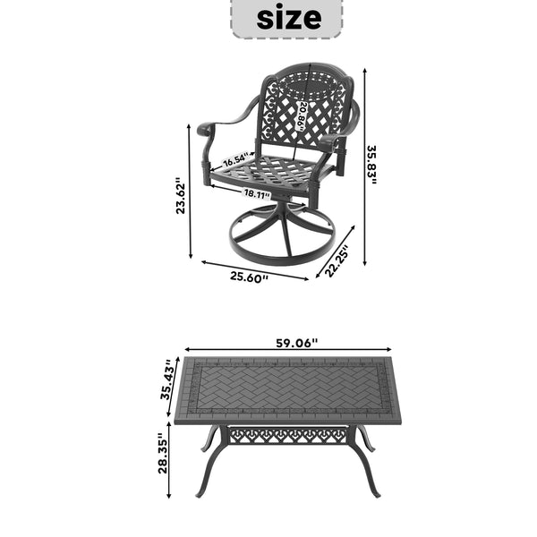 English Elm 7-Piece All-Weather Cast Aluminum Dining Set With Swivel Chairs & Cushions For Outdoor Comfort W1710S00458
