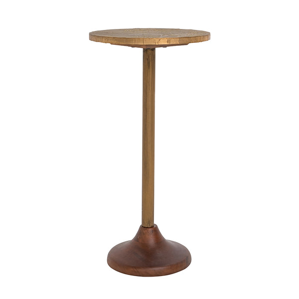 English Elm 11.8x11.8x18.1" Paulownia Wood Sculptural Side Table with Mosaic Hourglass Base W2078P461566