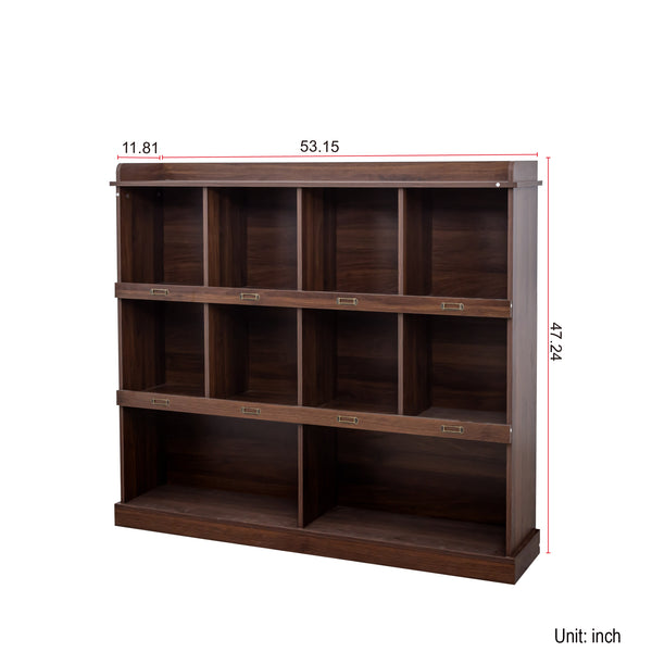 English Elm 10-shelf Walnut Bookcase with 10 Cubby Storage, Label Slots, Top Display Shelf, Durable Melamine Finish W331P236404