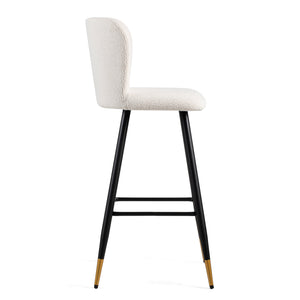 English Elm Christopher Knight Home® - 30'' Modern Barstool with White Fabric Seat, Ergonomic Curved Back, Black Legs & Gold Tips N780P228980W