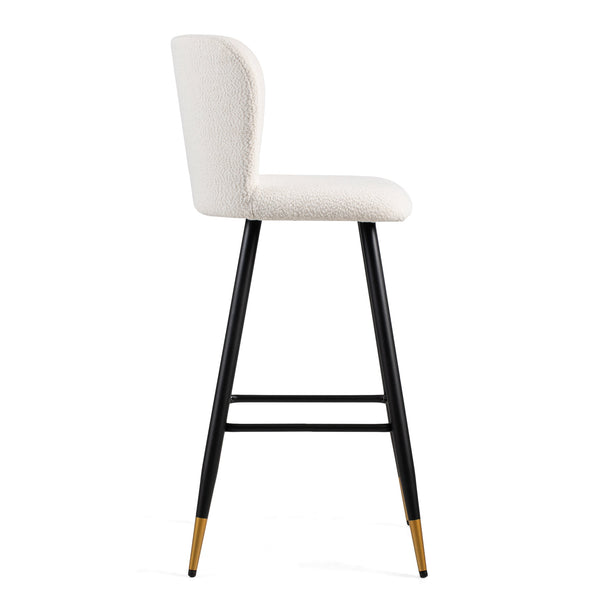 English Elm Christopher Knight Home® - 30'' Modern Barstool with White Fabric Seat, Ergonomic Curved Back, Black Legs & Gold Tips N780P228980W