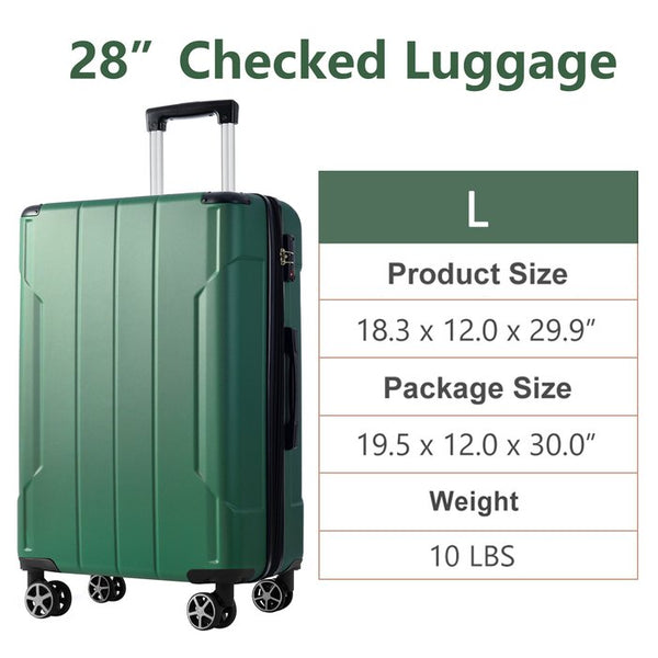 English Elm Hardshell Abs Checked Suitcase with 360 Spinner Wheels Expandable Tsa Lock 28 Inch Green N730P296747F