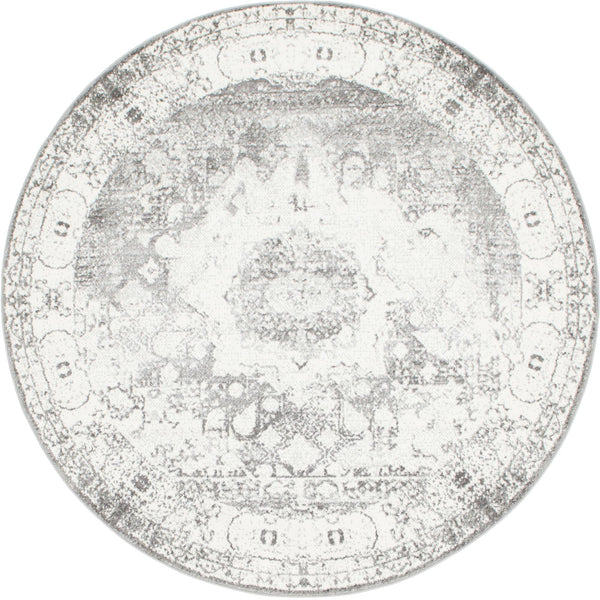 Unique Loom Rosso Bellini Machine Made Border Rug Gray, Ivory 7' 10" x 7' 10"