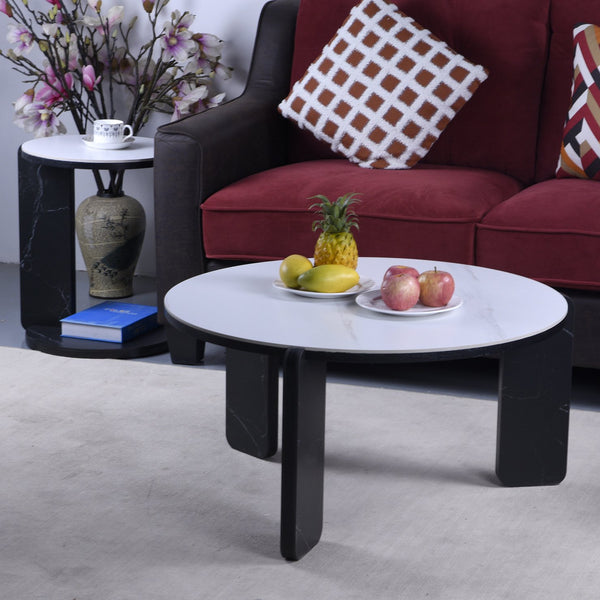 English Elm Set of 2 Round Sintered Stone Nesting Tables Sleek Modern Accent for Living Rooms W2899P405896