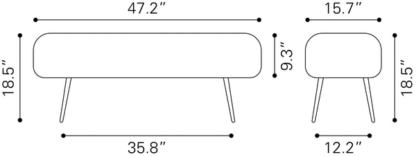 Creek Bench Glitter Black 110081 Zuo Modern