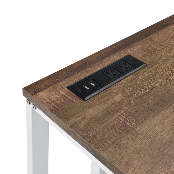 English Elm Rectangular Rustic Industrial Writing Desk with Metal Frame, 2-Tier Open Shelves for Storage and PC Walnut,White B016P312843