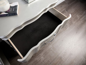 English Elm 1pc Nightstand Scalloped Serpentine Front Bedside Table with Chrome Pulls Elegant Art Deco Flair Silver 31 L x 20 W x 28 H B011P326225