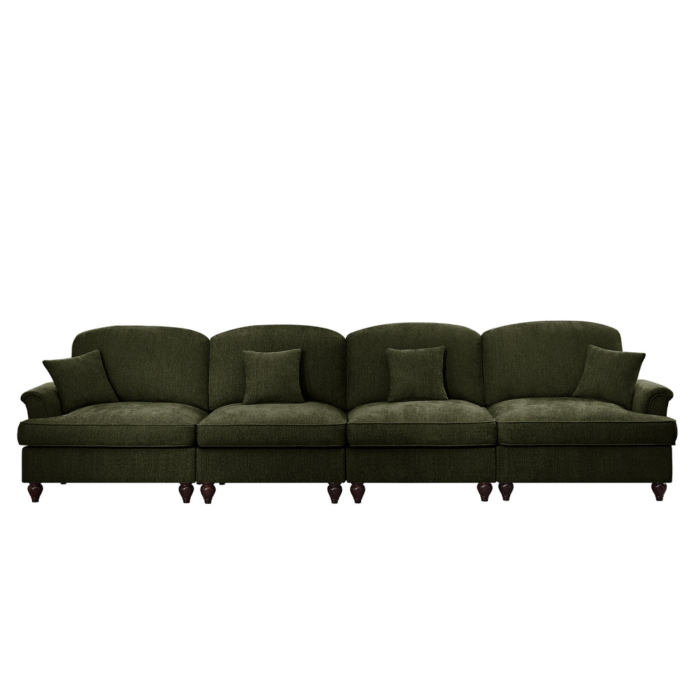 English Elm Elegant Mid Century Chenille 4-Seater Sofa With Flared Arms, Detachable Skirts & Plush Comfort W3041S00349