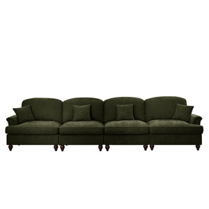 English Elm Elegant Mid Century 4-Seater Chenille Sofa With Flared Arms, Removable Skirts & Modular Design, Green W3041S00314
