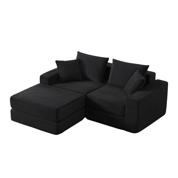 English Elm Modular Cloud Sectional Corduroy Sofa Deep Seat Comfort for Flexible Living Spaces Black W3396P435275