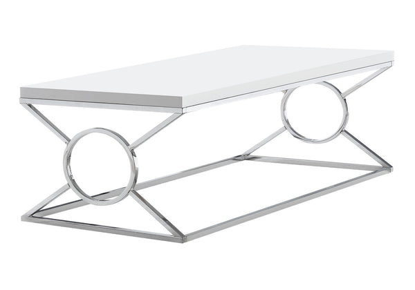 English Elm Coffee Table Glossy Rectangular 44" Modern Accent with Thick Top and Sculptural Metal X-Circle Base White 47 L x 24 W x 5 H B2710P219273