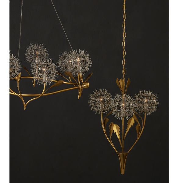 Dandelion Chandelier: Elegant Silver & Gold Wrought Iron Design Inspired by Nature's Beauty