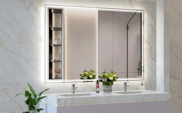 English Elm 60x40 LED Bathroom Mirror with Aluminum Frame, IP44 Waterproof, 3-Mode Touch Dimmer, Plug or Hardwire W708P235376