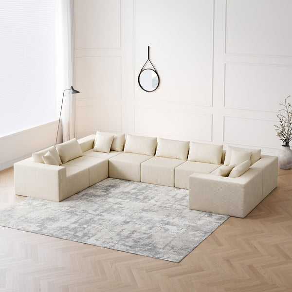 English Elm 188-Inch Corduroy Modular L Shaped Sectional Sofa with Extra-Wide Seating, No Assembly Required Beige W834S00471