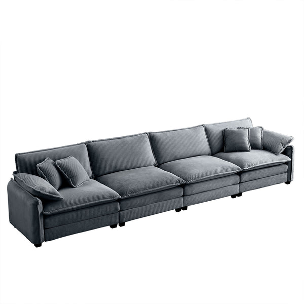 English Elm Corduroy Sofa - Modern 4-Seater Upholstered Couch With Pillows For Living Room & Office Comfort W714S00760