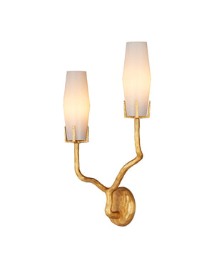Currey & Company Mathilda Wall Sconce - Artful Brass Lighting With Milky Glass Shades For A Striking Home Accent Gold Glass ,Brass 5000-0284-currey-company