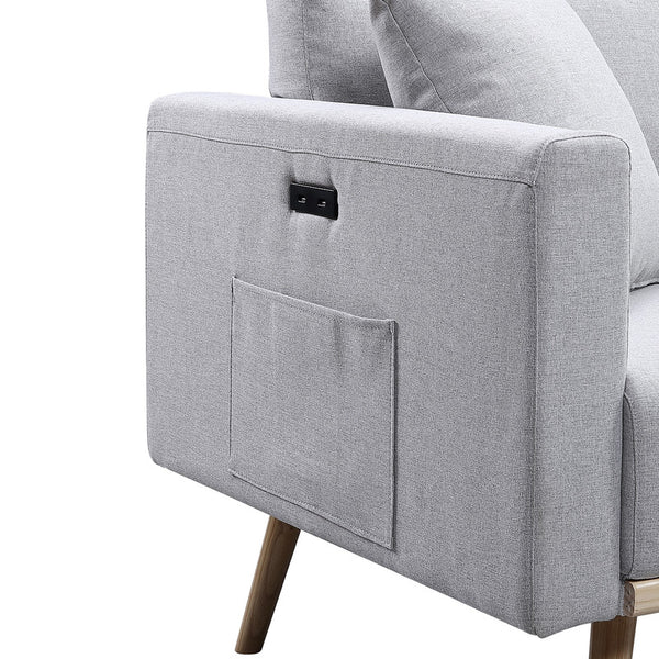 English Elm Elio Mid-century Linen Accent Chair with Usb Ports Wood Legs and Magazine Pockets B2749P413345