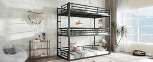 English Elm Twin Triple Metal Bunk Bed Matte Powder Coated Frame with Full Safety Guardrails Black W1580S00578