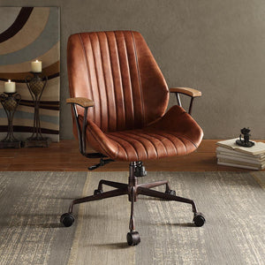 English Elm Cocoa Executive Swivel Office Chair with Top-Grain Leather, Wooden Armrests, Pneumatic Lift Comfort B062P182754