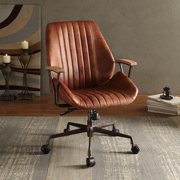 English Elm Cocoa Executive Swivel Office Chair with Top-Grain Leather, Wooden Armrests, Pneumatic Lift Comfort B062P182754