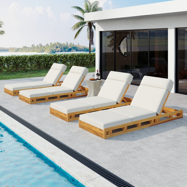 English Elm Christopher Knight Home® - Lounge Chaise Set - Adjustable Acacia Wood With Water-Resistant Cushions For Ultimate Comfort Outdoors N770P272405T_N770P285267C