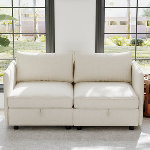 English Elm Love Seat Compact Mid Century Modern Sofa with Hidden Storage for Bedroom or Dorm Beige W680S00138