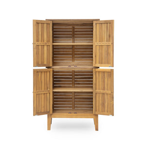 English Elm Christopher Knight Home® - Kedzie Teak Acacia Wood Cabinet with Slatted Coastal Farmhouse Design, Weather‑Resistant Storage (44.5") N775P251936T
