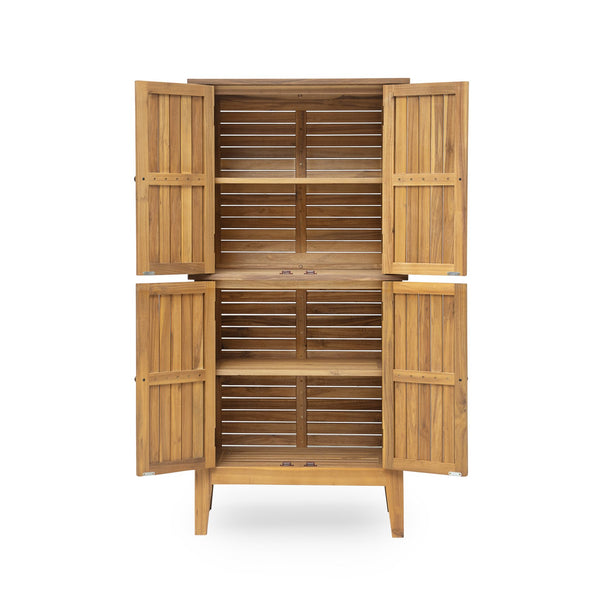 English Elm Christopher Knight Home® - Kedzie Teak Acacia Wood Cabinet with Slatted Coastal Farmhouse Design, Weather‑Resistant Storage (44.5") N775P251936T