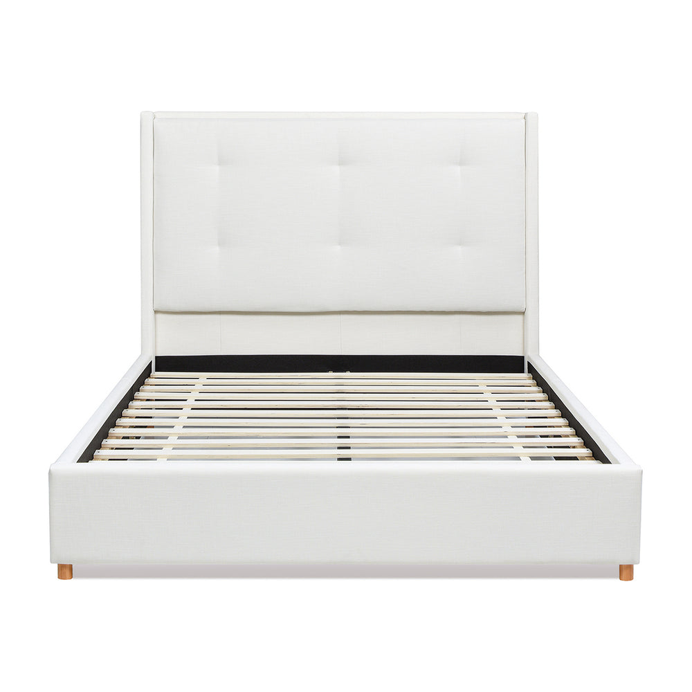English Elm Jennifer Taylor Home - Miramar Queen Cushion-Back Headboard Bed Frame - Antique White, Stylish Coastal Comfort & Support B2719P238241