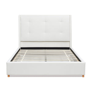 English Elm Jennifer Taylor Home - Miramar Queen Cushion-Back Headboard Bed Frame - Antique White, Stylish Coastal Comfort & Support B2719P238241