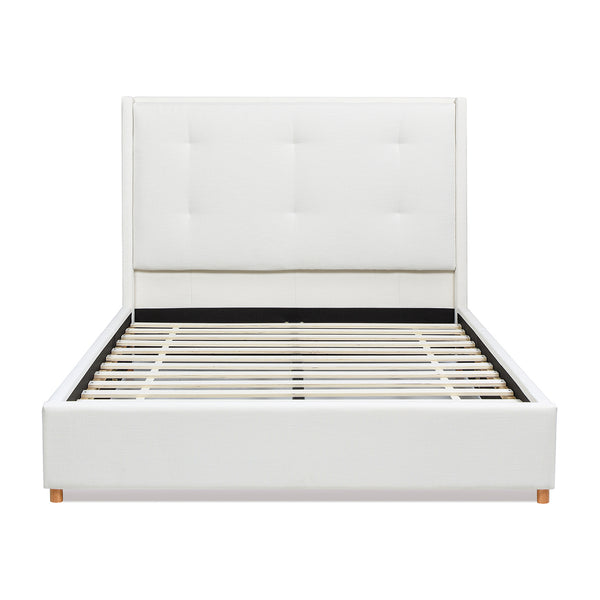 English Elm Jennifer Taylor Home - Miramar Queen Cushion-Back Headboard Bed Frame - Antique White, Stylish Coastal Comfort & Support B2719P238241