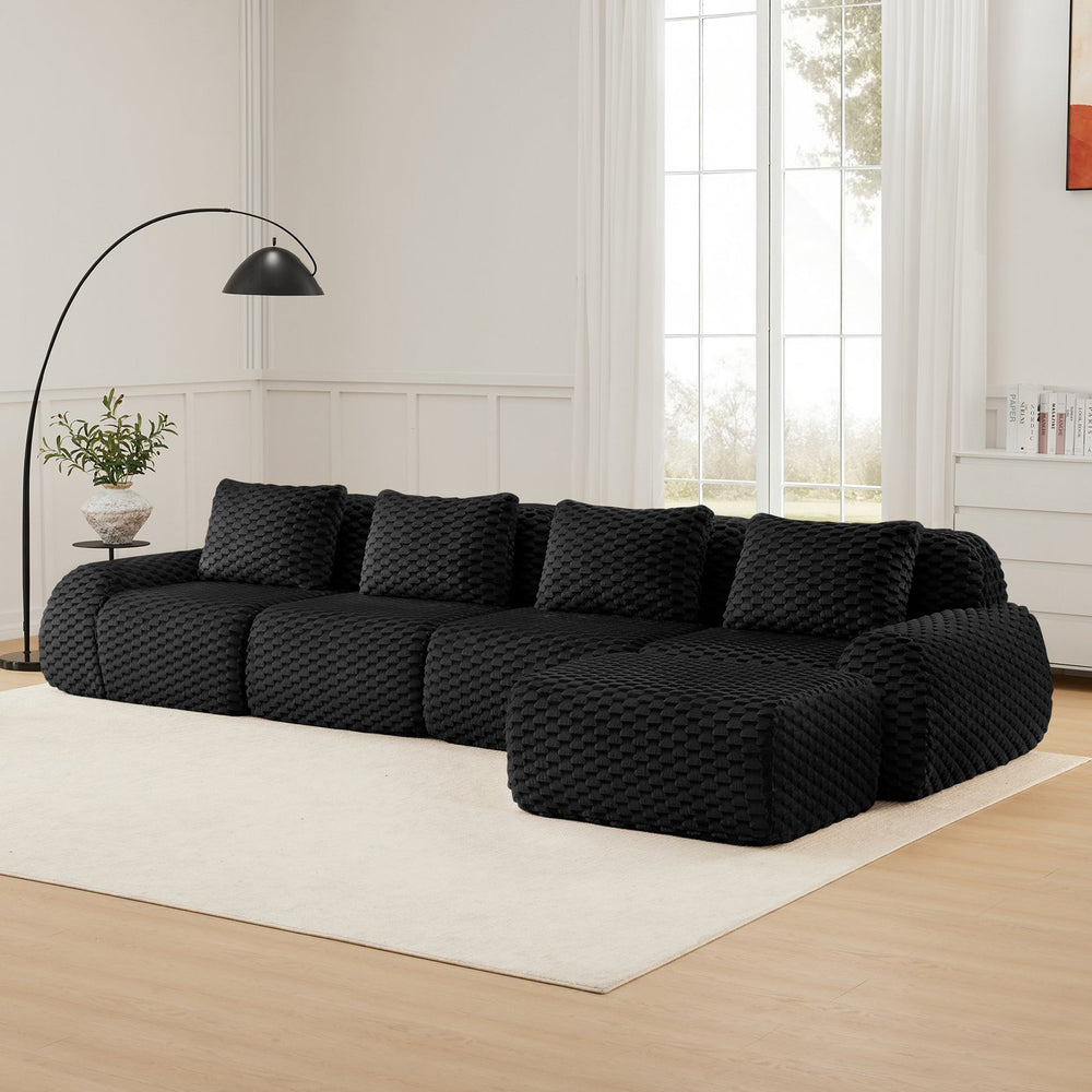English Elm 146" Flannelette Modular Sectional with Deep Seating and Tool-free Buckle Configuration W714S01536