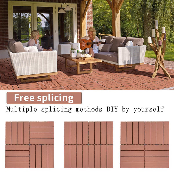 English Elm Plastic Interlocking Deck Tiles Hardwood Look Waterproof Patio Pool Outdoor 44 Sqft W2882P204558