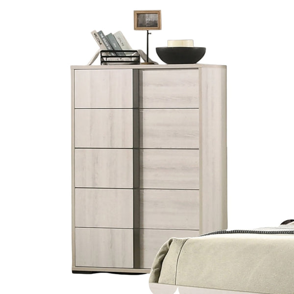 English Elm Contemporary Chic Chest with Gold Accents, Acrylic Trim, Metal Bracket Legs and Dust‑Proof Drawers White Washed 39 L x 21 W x 57 H B2741P372715