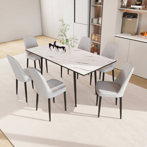 English Elm 47"-63" Expandable Dining Table Set For 2-6, Modern Design With Cushioned Chairs & Sturdy Metal Legs W2189S00262