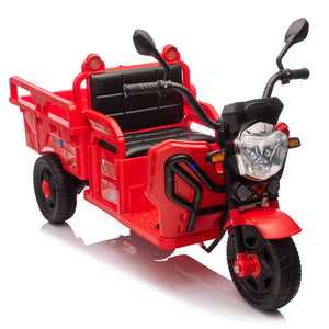 English Elm 12v Kids Electric Cargo Trike with Led Lights Wide Seat Anti-slip Wheels Toddler Ride On Red W1578P336051