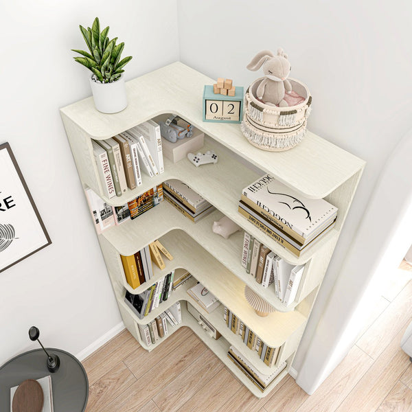 English Elm 90cm L-shaped Corner Bookshelf Five Tier Open Storage for Office Bedroom Living Room W2899P444148