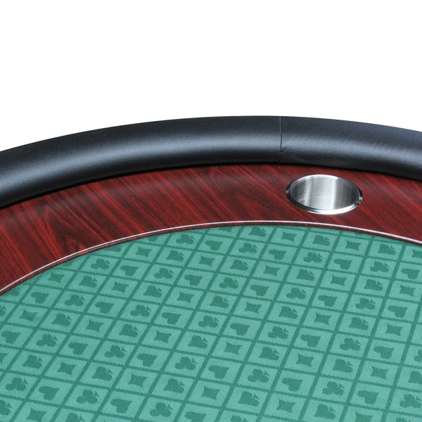 English Elm 96" Oval Poker Table Folding Felt Surface Wood Racetrack Rail Stainless Cup Holders Green W2748S00039