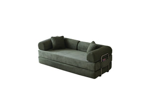 English Elm 78.8" Corduroy Modular Floor Sofa Convertible Sleeper Futon with Pillow Back Support Army Green W5617P455966