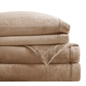 English Elm 4 Pcs Queen Micro Plush Sheet Set - Ultra-Soft Taupe Bedding For Year-Round Cozy Comfort & Style B035P319764