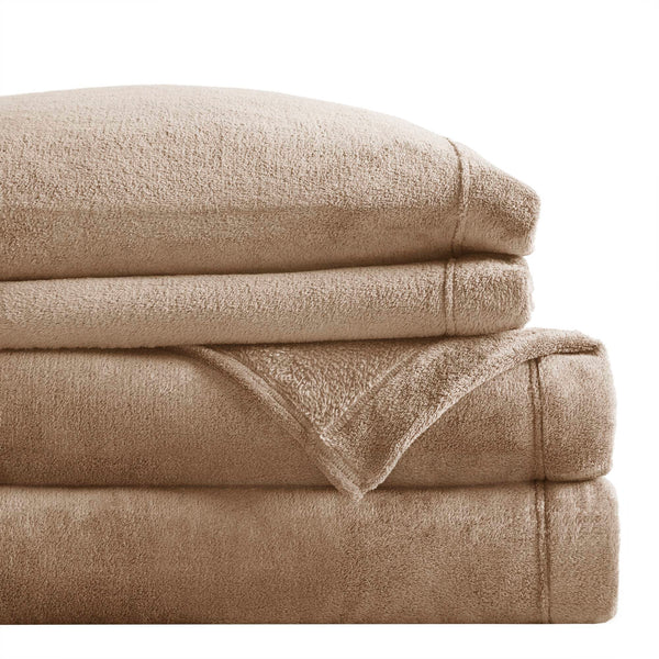English Elm 4 Pcs Queen Micro Plush Sheet Set - Ultra-Soft Taupe Bedding For Year-Round Cozy Comfort & Style B035P319764
