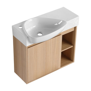 English Elm 26'' Wall-Mounted Bathroom Vanity with Glossy White Ceramic Sink, Soft-Close Door & Waterproof Finish Oak W999P310771