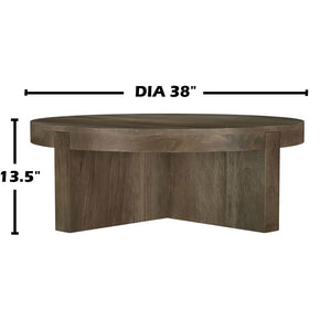 English Elm Round Solid Mango Wood Coffee Table Brown - Modern Low Round Cocktail Table with Thick Top & Intersecting Slab Legs for Stylish Living Room Centerpiece B016P379357