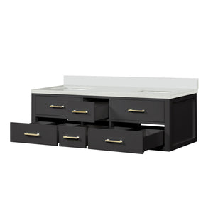 English Elm Black Double Bath Vanity 60" W With Elegant White Quartz Top, Soft-Close Drawers & Ample Storage B2731P258032