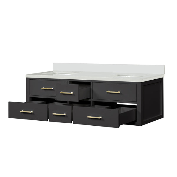 English Elm Black Double Bath Vanity 60" W With Elegant White Quartz Top, Soft-Close Drawers & Ample Storage B2731P258032