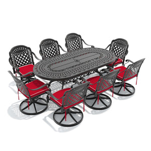 English Elm 9-piece Cast Aluminum Outdoor Dining Set Oval Table Swivel Chairs Patio Seats 8 W1710S00324