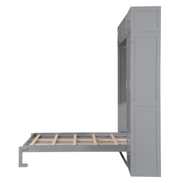 English Elm Queen Murphy Bed with Integrated Desk Cabinet Shelves Space Saving Studio Solution Gray N708S00022E-2