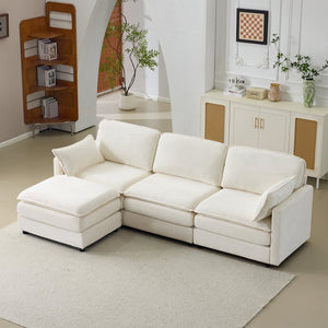 English Elm 104" Plush Cloud Modular 3-Seater Sofa with Ottoman, Beige Corduroy, High-Resilience Foam Comfort W1829S00063