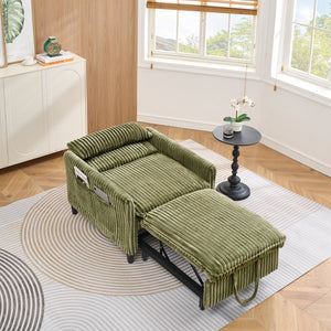 English Elm comfortable Corduroy Green Sofa Bed for Small Apartments Compact 1-Seater with Sponge Cushion, Solid Wood Frame and Black Plastic Legs, Easy Vacuum Care W1658P290461