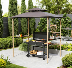 English Elm Ventilated Grill Gazebo with Dual Vented Canopy Side Awning Shelves and Steel Frame T3971P426141